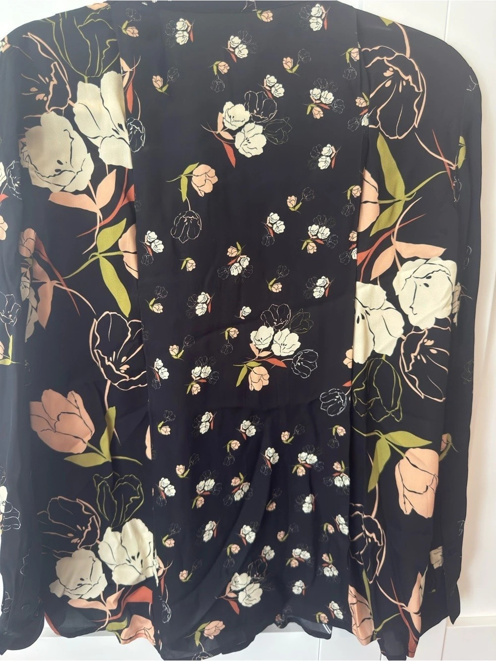 REISS Kennedy Floral-Print Tie-Neck Blouse Black & Peach Sz US 4 - Picture 2 of 8